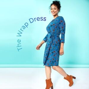 REMADE by ThredUP The Wrap Dress Blue Teal Floral Midi S